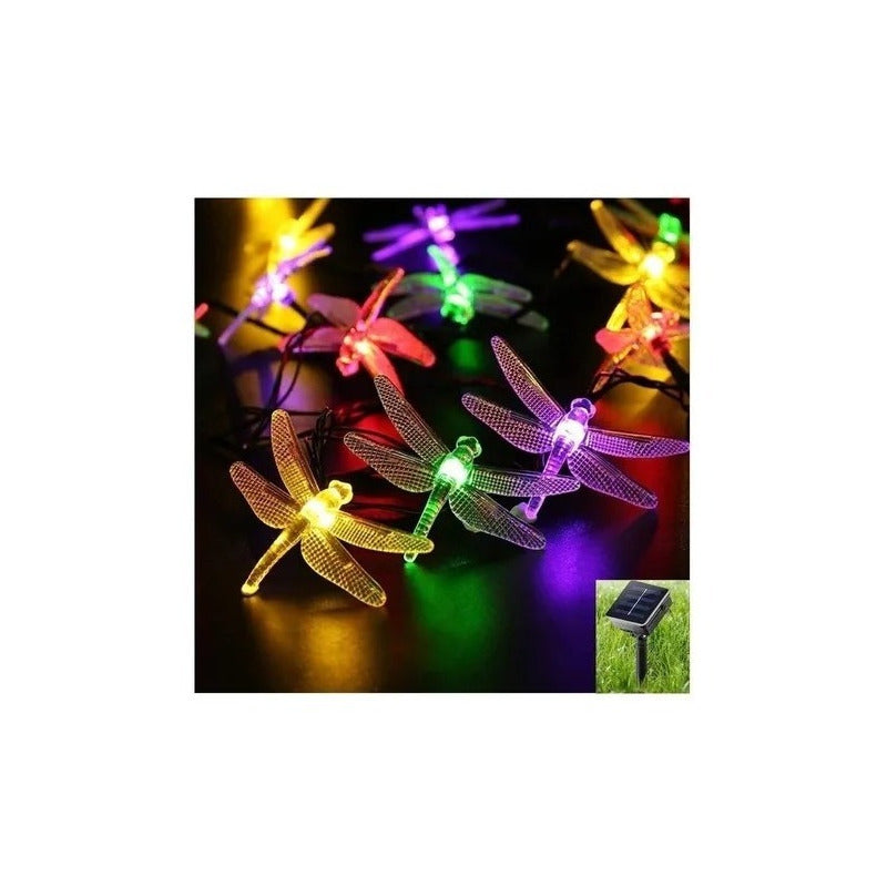 Guirnalda Luces Led Hadas Solar Libélula Exterior E Interior Negro