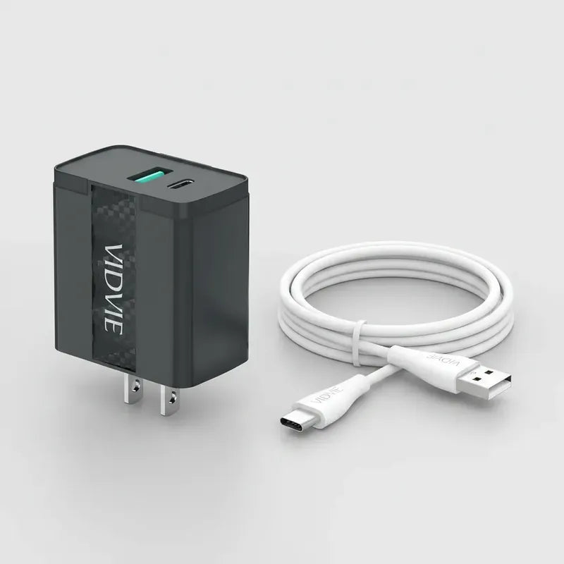 Cargador Vidvie Carga Rapida Tipo-c Dos Puertos 1 Mt Negro