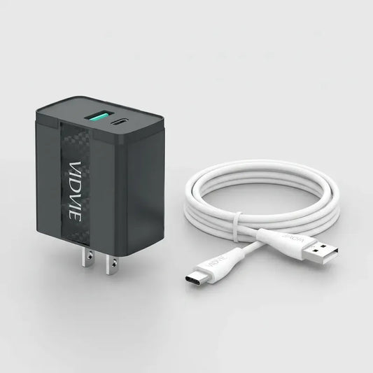 Cargador Vidvie Carga Rapida Tipo-c Dos Puertos 1 Mt Negro