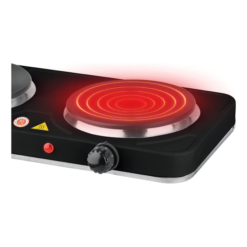 Cocina Electrica Portatil De 2 Hornillas Encimera 2000w Negro