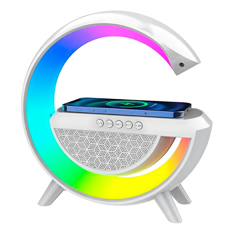 Cargador Inalambrico Parlante Bluetooth Lampara Usb Radio Blanco