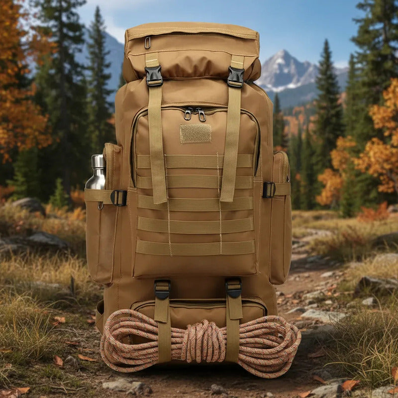 Mochila Táctica 70litros Militar Camping Viaje Tour Outdoor Beige Liso