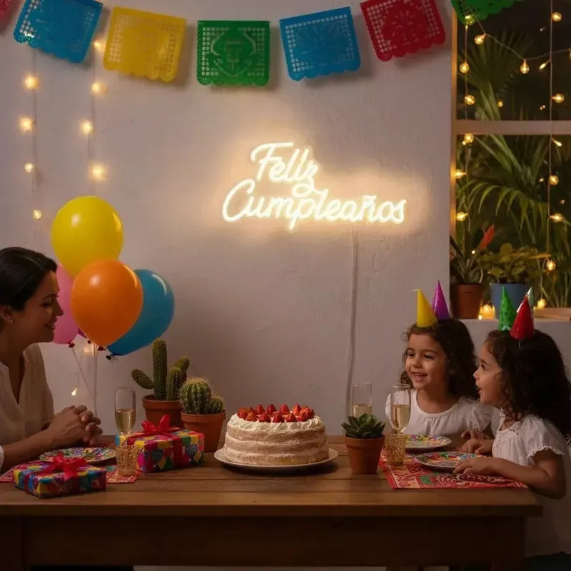 Letrero Neón Led Feliz Cumpleaños Decorativo Luminoso Para Fiestas Eventos Celebraciones Fotografía Cumpleaños Infantil... Blanco