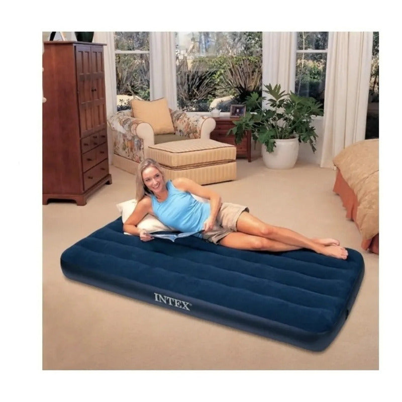 Colchón Inflable 2 Plazas Camping Viajes Hogar Resistente Azul