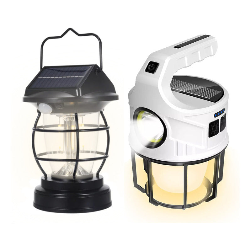 Lámparas De Mano Farol Solar Luz Recargable Patio Colgante Negro