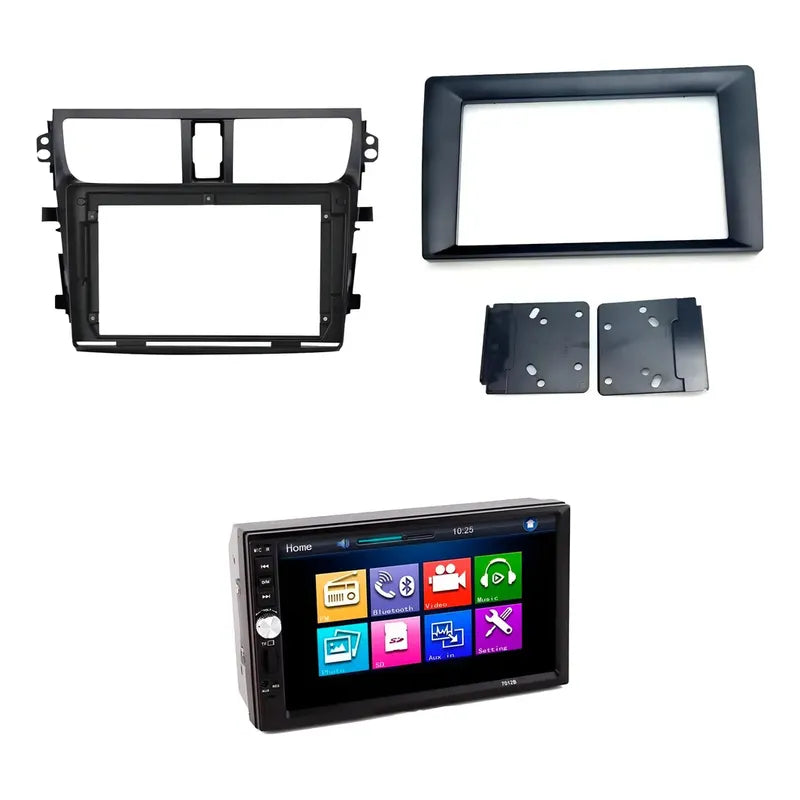 Kit Radio Celerio: Bisel 9 Suzuki 2015-2021 Negro + Radio 2 Din Mirror Link Mp5 + Adaptador 9 A 7