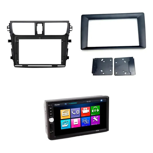 Kit Radio Celerio: Bisel 9 Suzuki 2015-2021 Negro + Radio 2 Din Mirror Link Mp5 + Adaptador 9 A 7