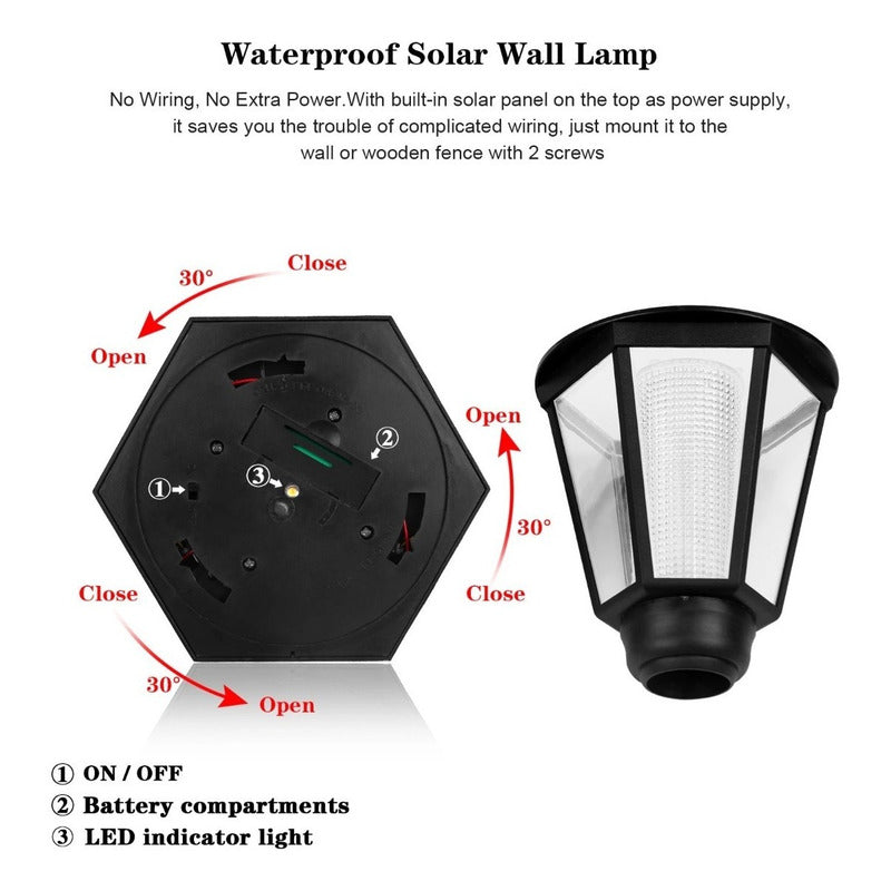 Pack X2 Farol Solar Retro Exterior Luz Led Jardin Antiguo Negro