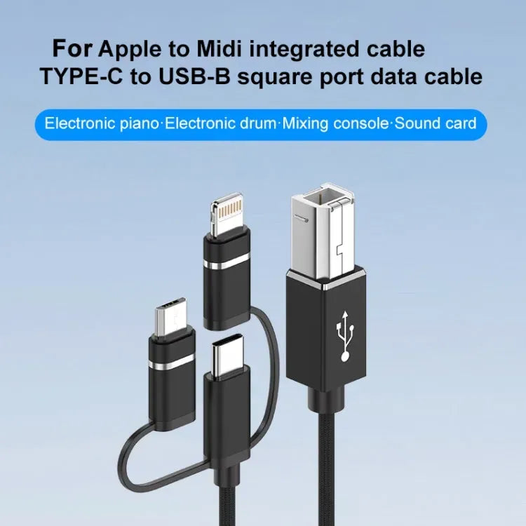 Cable Midi 3 En 1 Otg Salidas Usb-c Micro-usb Lightning 1 Mt Negro