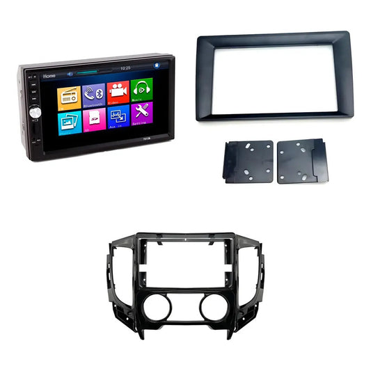 Kit Radio L200: Bisel Mitsubishi L200 9 Negro + Radio 2 Din Mirror Link Mp5 + Bisel 9 A 7 Negro