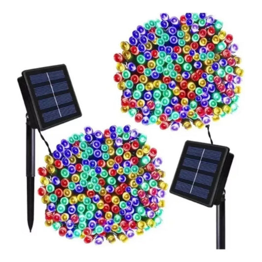 Pack X7 Luces Solares Navidad Guirnalda 10 Metros 100 Led Multicolor