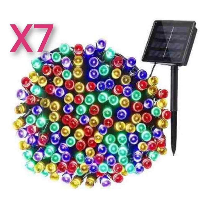 Pack X7 Luces Solares Navidad Guirnalda 10 Metros 100 Led Multicolor