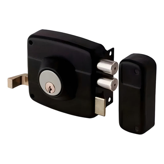 Chapa Cerradura Doble Cerrojo Con Cilindro Para Sobreponer Color Negro