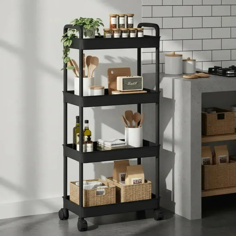 Estante Carrito Organizador Multiuso 4 Niveles Cocina Baño Negro