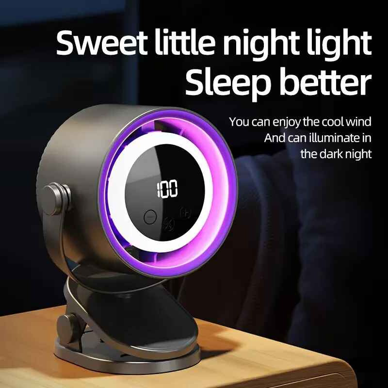 Ventilador Recargable Digital Liviano Mesa Escritorio Gancho 12 Cm 50hz-60hz Negro Plástico 7