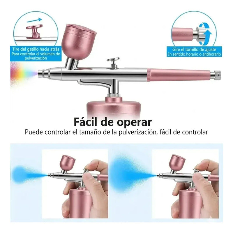 Aerógrafo Compresor Inalámbrico Recargable 30psi Profesional Rosado