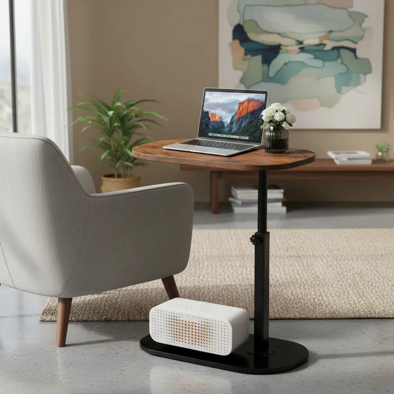 Mesa Auxiliar Tipo C Giratoria Altura Ajustable Living Pieza Marrón