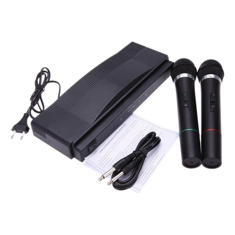 Kit 2 Micrófonos Inalámbricos Vhf Con Transmisor 10 Mts  Negro
