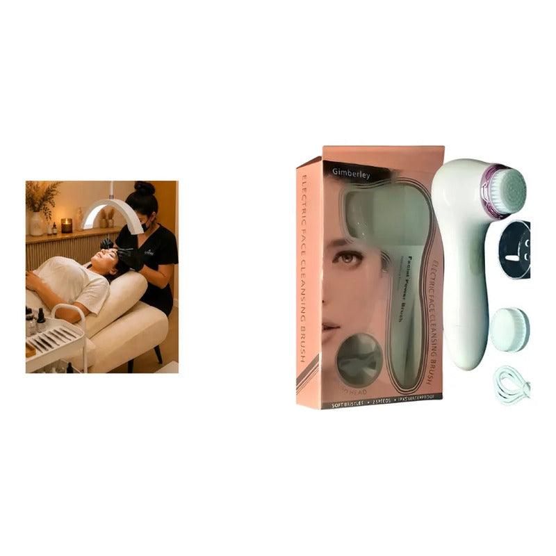 Kit Estética: Lámpara Manicure Estética Pestañas Cejas Spa + Limpiador Facial Exfoliante Inalámbrico Blanco