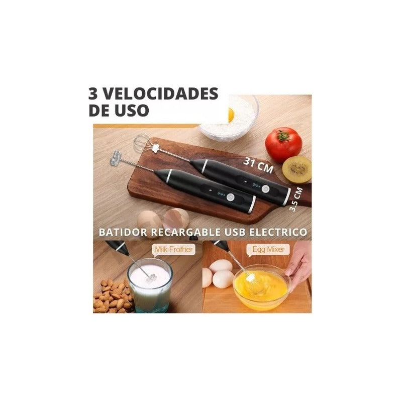 Batidor Eléctrico Recargable Portátil Espumador De Cocina Negro