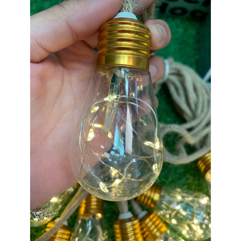 Guirnalda Cuerda De Cáñamo 8 Mts Solar Luz Led Calida Decora Amarillo