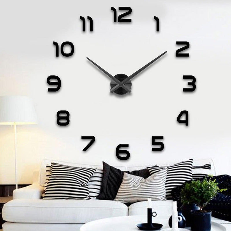 Reloj De Pared 3d Grande Números Negros Autoadhesivo