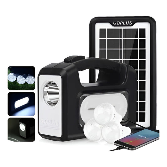 Kit De Camping Solar, Luz Emergencia Cargadorusb 3ampolletas Blanco Frío