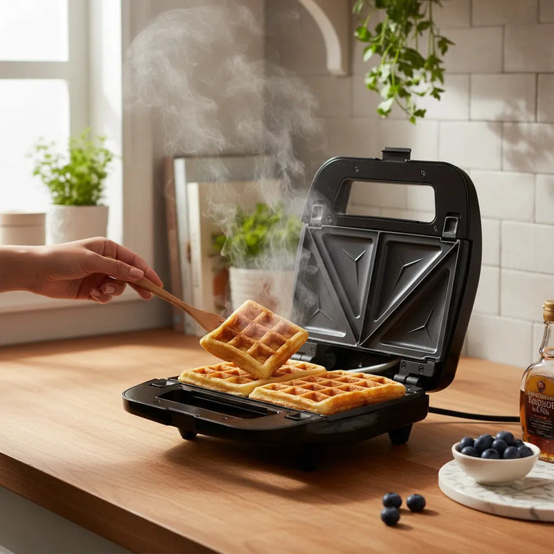 Maquina 3 En 1 Tostador - Grill De Carne - Wafflera Negro