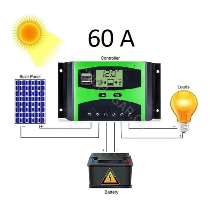Controlador De Carga Regulador Solar Digital 12v 24v 60a