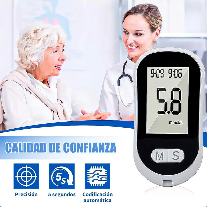 Glucómetro Digital 50 Tiras Lancetas Para Glucosa En Sangre Gris