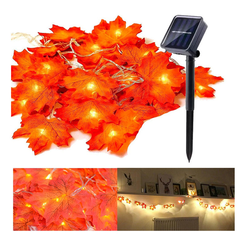 Luces Solar Guirnalda Hoja 30 Led Led Luz Cálida Navidad Cálida