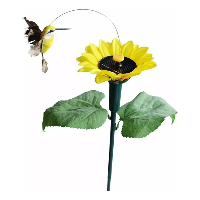 Picaflor En Girasol Estaca Solar Giratoria Colibrí Jardin