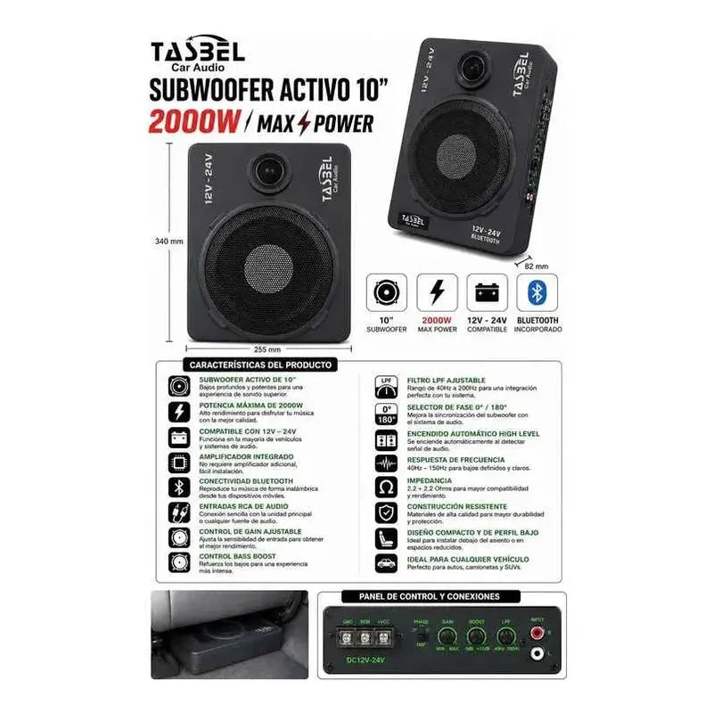 Subwoofer 2000w Para Auto Y Camion 12v-24v Amplificado Negro