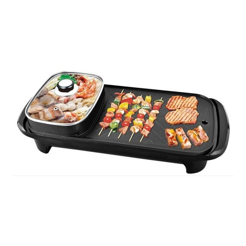 Parrillera Eléctrica Plancha Churrasquera Con Sarten 2 En 1 Negro