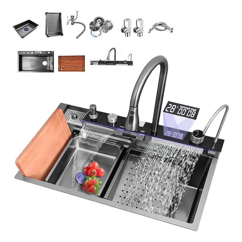 Fregadero Digital Led, Lavaplatos 7 Modos De Agua Lavaplatos Negro