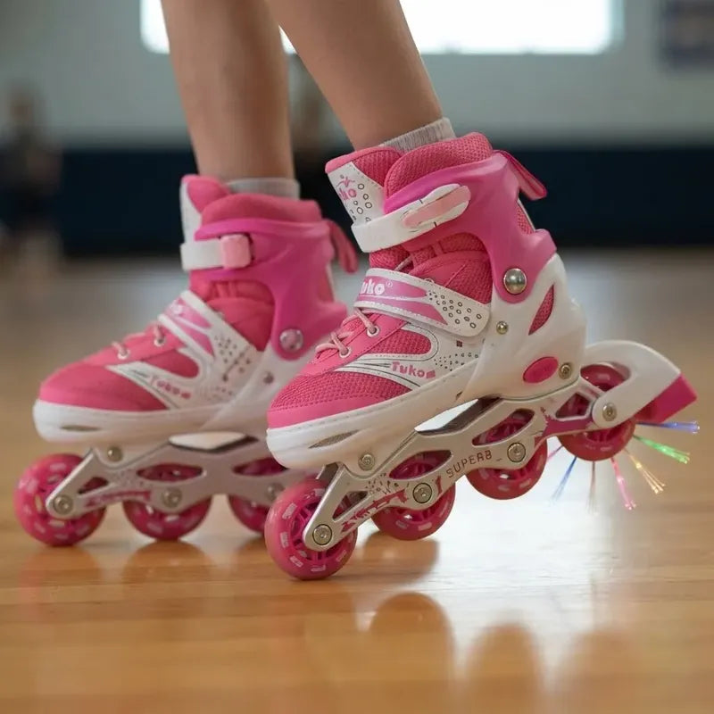 Patines 4 Ruedas Ajustable Para Niños Niñas Roller Artístico S 30 31 32 33 60 Mm Rosa Chicle