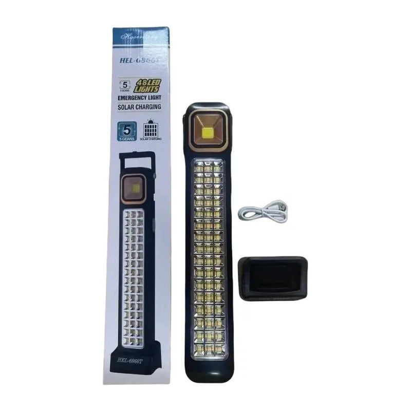 Lámpara Luz Solar De Emergencia Recargable 48 Led Foco Usb C Color Negro