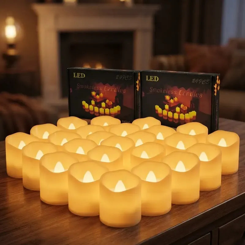 Caja De 24 Velas Led Sin Llama 100% Seguras Para Decoracion Amarillo Lisa No Aplica 1 Ml
