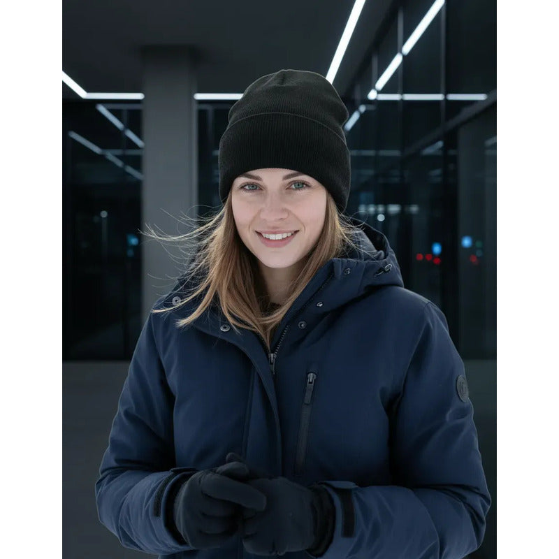 Gorro  Negro De Lana Para Invierno Estilo Nieve Frio Termico Negro Un Lisa