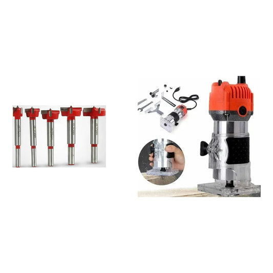 Kit Carpintería: Broca Forstner 5 Piezas + Fresadora Router Tupi 3000rpm 1/4