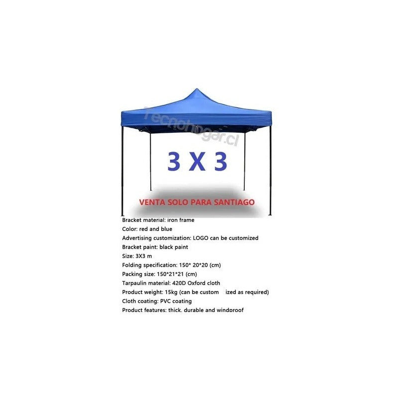 Toldo Metálico Inoxidable 3x3 Plegable  Lona, Resiste Lluvia