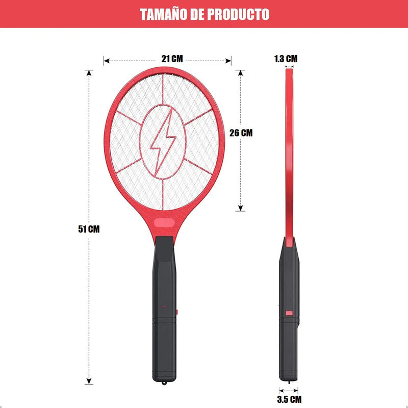 Raqueta Electrica Mata Mosca Recargable Insectos Mosquitos Rojo