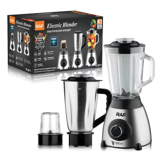 Licuadora Raf 1000w 6 Cuchillas 3 En 1 Color Plateado