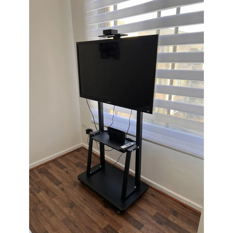 Soporte Madera Tv Movil Con Ruedas 32 A 70 Base Pedestal Negro