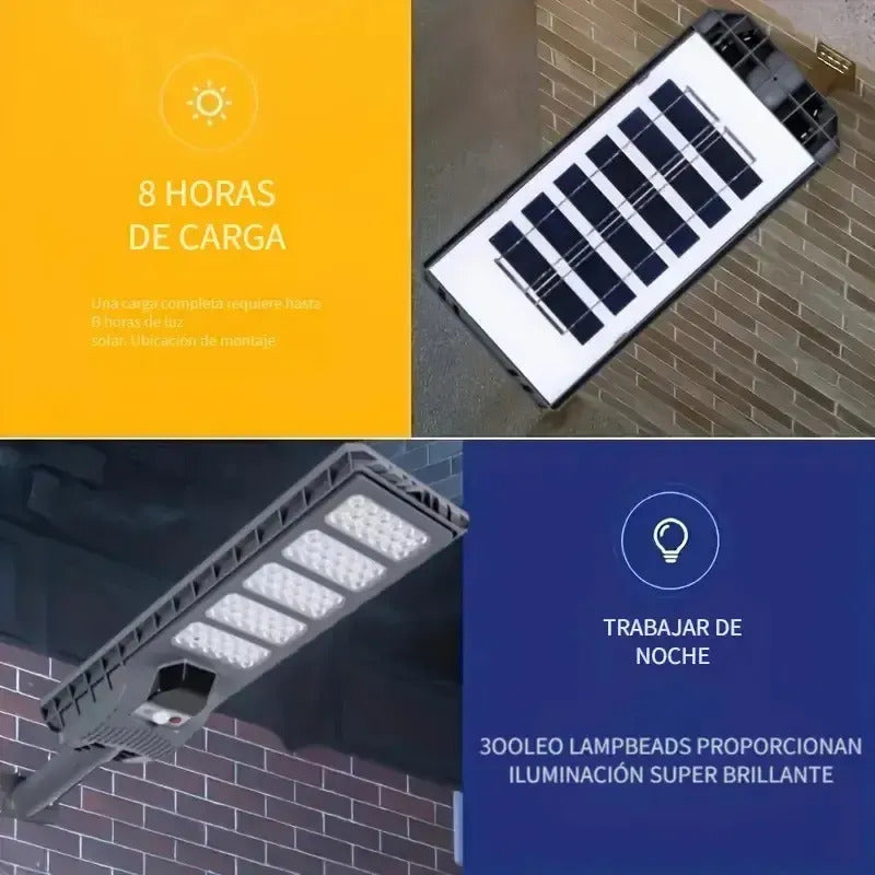 Foco Solar Recargable 300w Sensor Movimiento Y Control Gris Oscuro Blanco Frío
