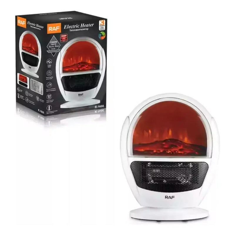 Calefactor Portátil Raf Tipo Chimenea Blanco 1500w Con Llama Blanco