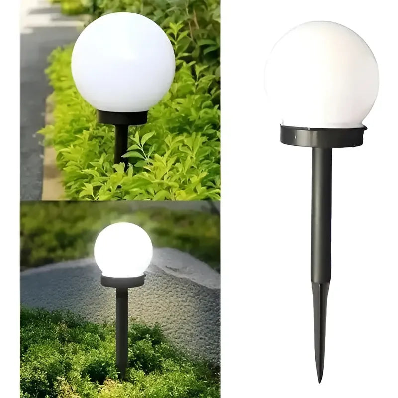 Kit Navidad: Estaca Solar Árbol Led Amarillo 85cm + 6 Focos Solares Globo Blancos