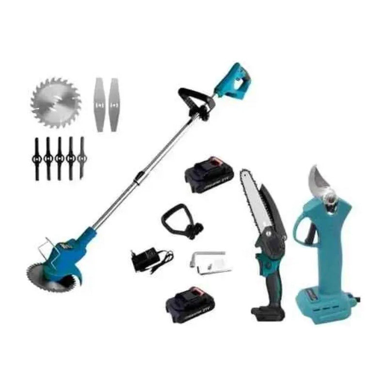 Kit 3 En 1 Cortadora De Pasto + Tijera + Sierra Para Jardin Azul Acero
