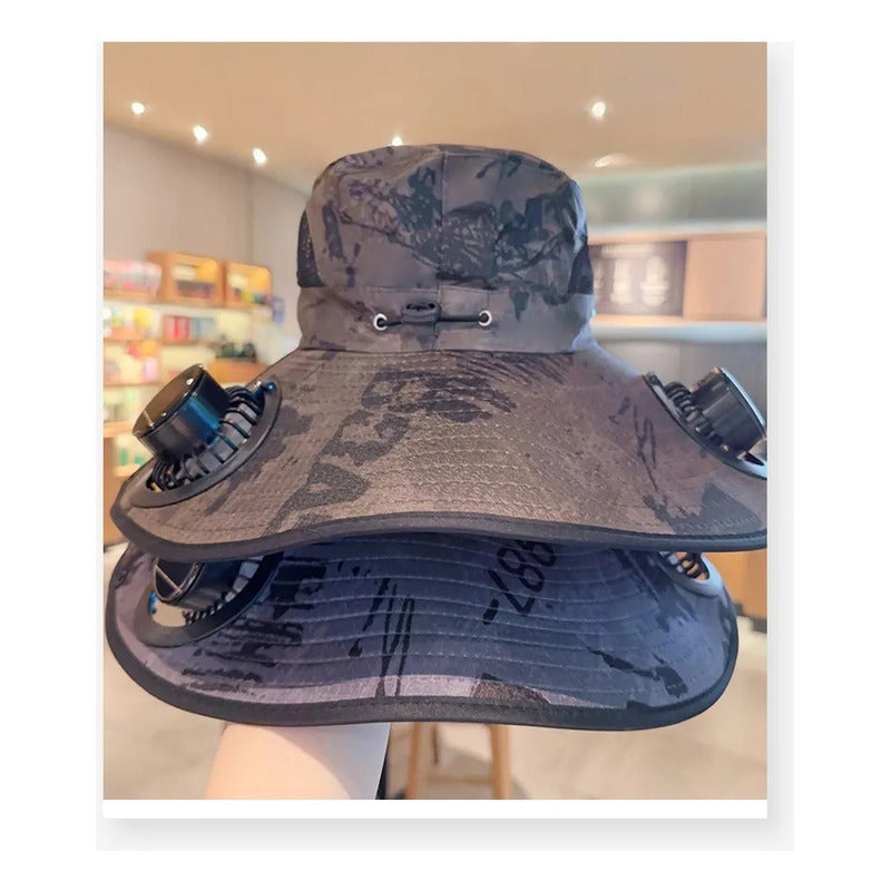 Sombrero Ventilador Solar Integrado Para Verano Con Usb Gris L Camuflaje
