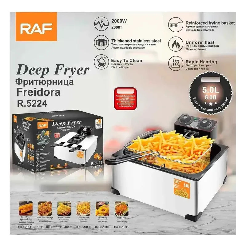 Freidora  5l Electrica 2000w Raf R.5224 Alta Capacidad Plateado 50/60hz